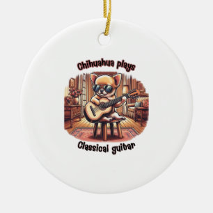 Mini Maestro Chihuahua Guitarist Ceramic Tree Decoration