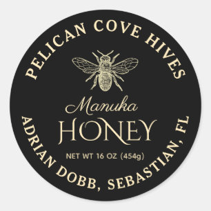 Mini Manuka Honey Jar Lid Label Black 
