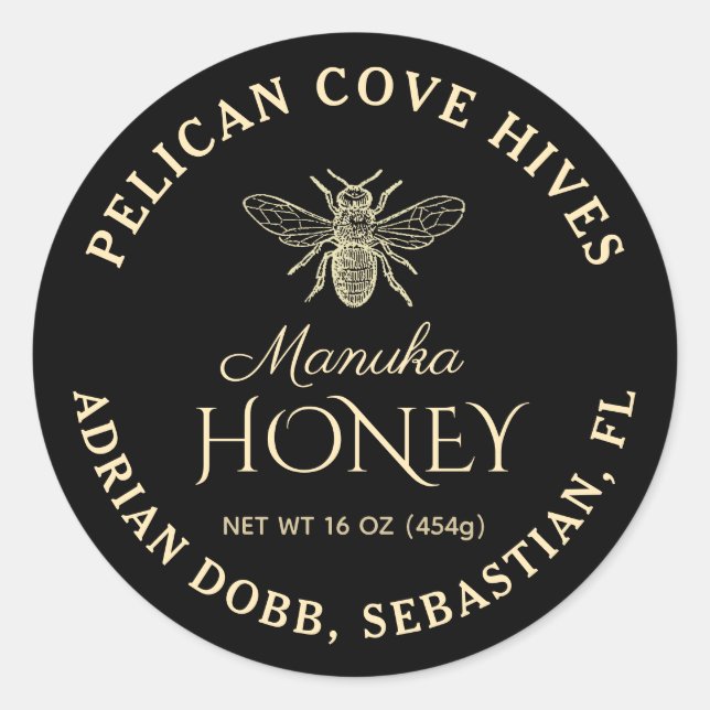Mini Manuka Honey Jar Lid Label Black  (Front)