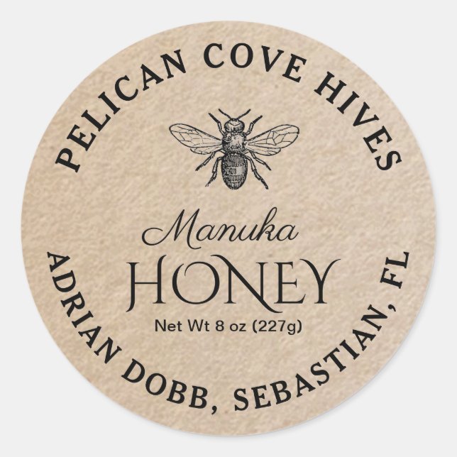 Mini Manuka Honey Jar Lid Label Kraft (Front)