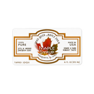 Mini Maple Syrup Colourful Leaf Vintage Border  Label