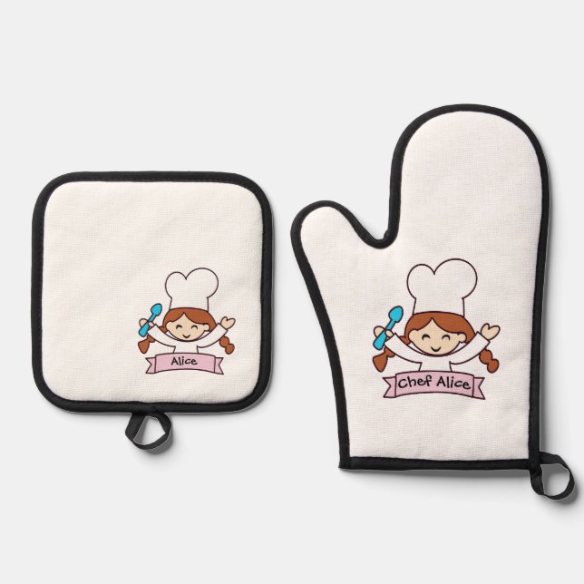 Mini Masterchef Oven Mitt for Little Cooks! & Pot Holder Set (Front)