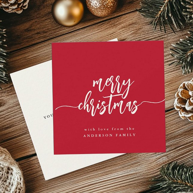 Mini Merry Christmas Modern Elegant Script Red Card (Creator Uploaded)