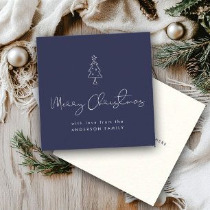 Mini Merry Christmas Tree Modern Holiday Navy Card