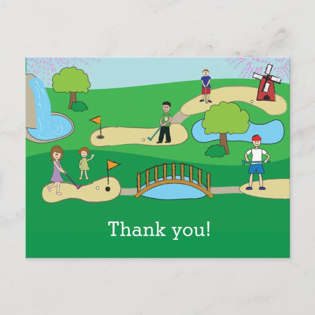 Mini Miniature Golf Birthday Thank You Postcard (Front)
