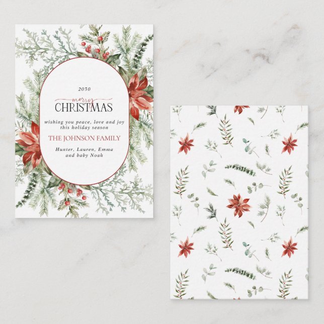 Mini Modern Arch Poinsettia Merry Christmas Script Card (Front/Back)