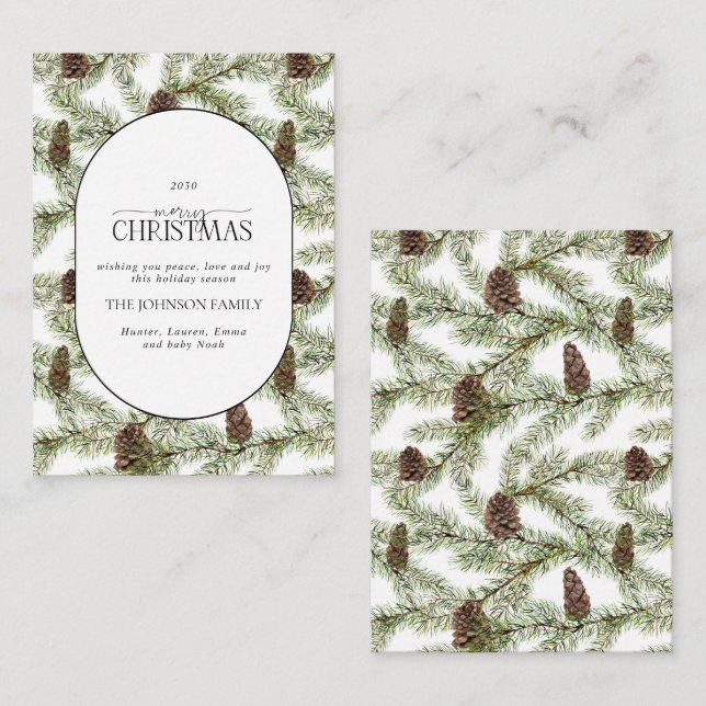 Mini Modern Arch Winter Pine Cone Merry Christmas Card (Front/Back)