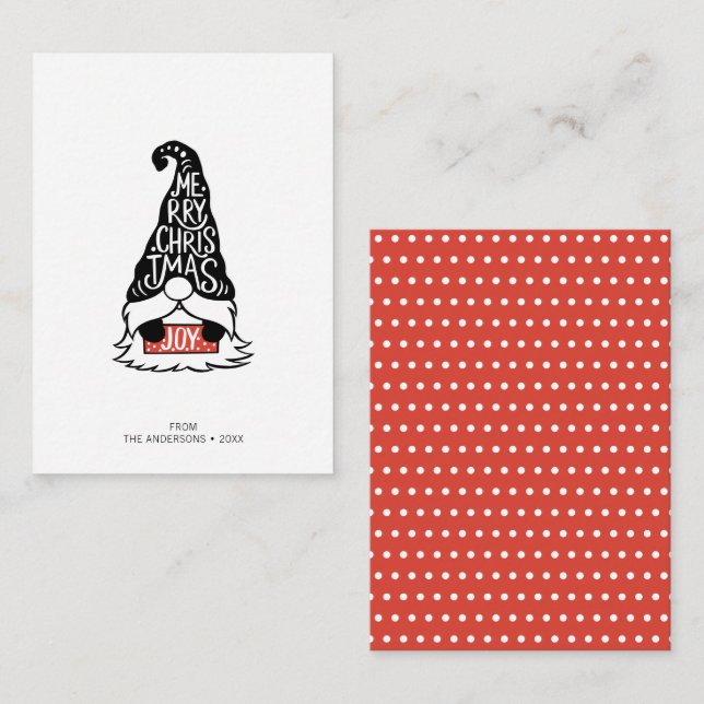 Mini Modern Merry Christmas Gnome Holiday Card (Front/Back)