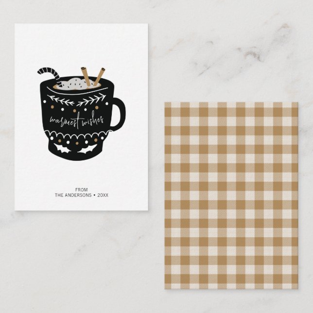 Mini Modern Warmest Wishes Hot Cocoa Holiday Card (Front/Back)