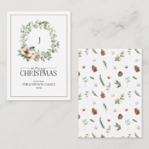 Mini Monogram Cotton Floral Wreath Merry Christmas Card