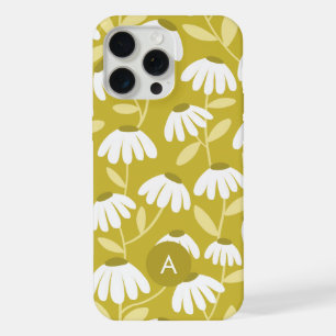 Mini Monogram Initial Dark Gold Floral Pattern iPhone 15 Pro Max Case