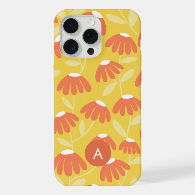 Mini Monogram Initial Yellow/Orange Floral Pattern iPhone Case (Back)