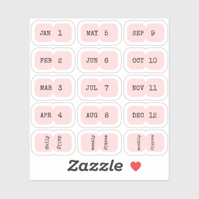 Mini Monthly Index Tabs Page Divider Pink Folded (Sheet)