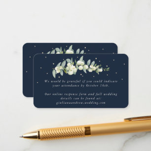 Mini Navy Snowberry+Eucalyptus Wedding Online RSVP Enclosure Card