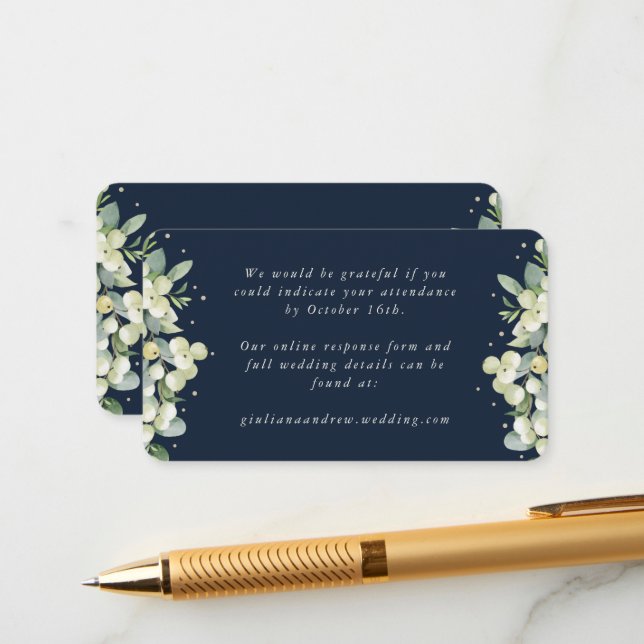 Mini Navy Snowberry+Eucalyptus Wedding Online RSVP Enclosure Card (Front/Back In Situ)
