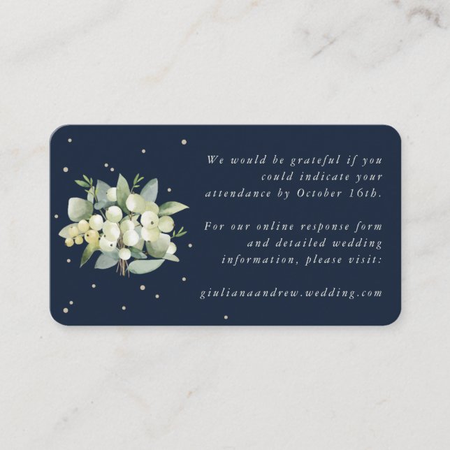 Mini Navy Snowberry+Eucalyptus Wedding Online RSVP Enclosure Card (Front)