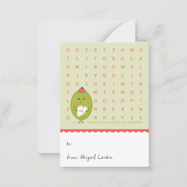 Mini Olive Word Search Kids Valentine Card (Front)