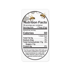 Mini Oval Honeybees Nutrition Facts Label