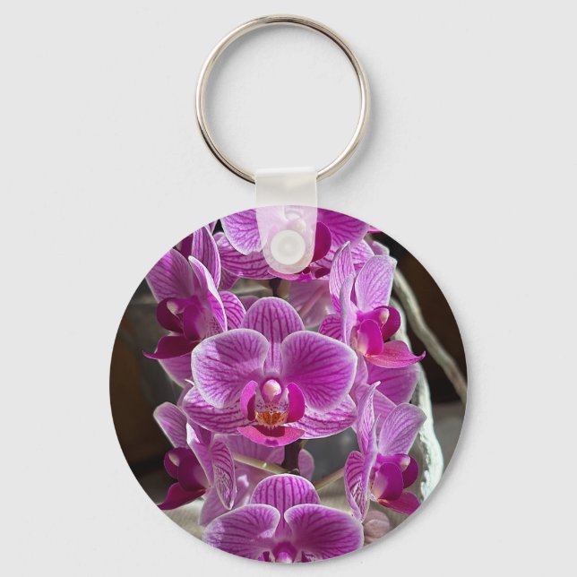 Mini Phalaenopsis Sogo Vivien Purple Orchid Flower Key Ring (Front)