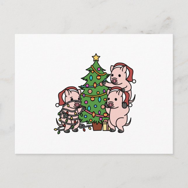 Mini Pig Christmas Tree Postcard (Front)