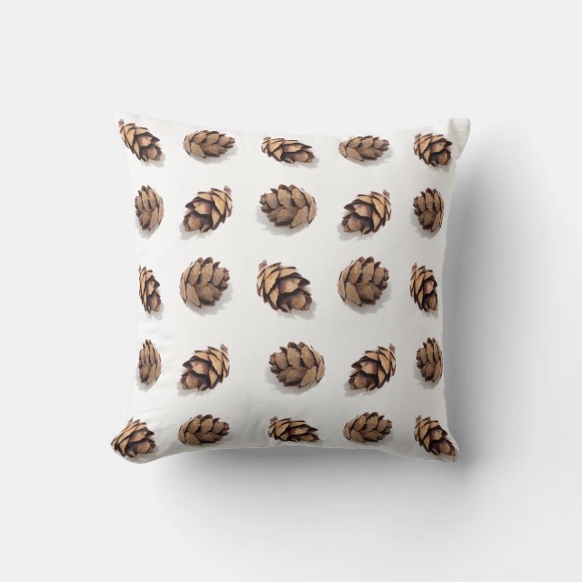 Mini Pine Cones on White Pattern Cushion (Front)