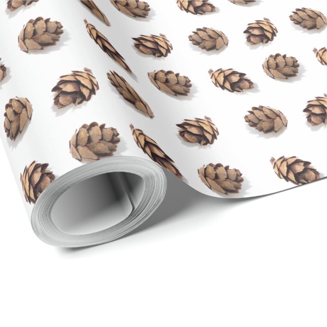 Mini Pine Cones on White Pattern Wrapping Paper (Roll Corner)