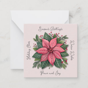 Mini Pink Poinsettia Non-Denominational Christmas  Card