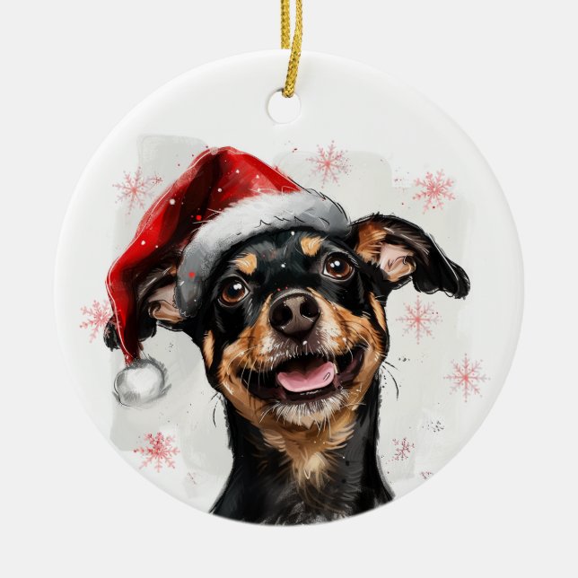 Mini Pinscher Dog Christmas Personalized Ceramic Tree Decoration (Front)