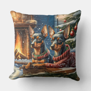 Mini Pinschers Holiday Design By Rich AMeN Gill Cushion