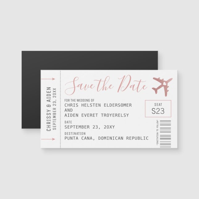 Mini Plane Ticket Destination Save Date Magnet (Front/Back)