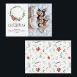Mini Poinsettia Wreath Photo Merry Christmas Card<br><div class="desc">Introducing the Mini Poinsettia Wreath Photo Merry Christmas Note Card! This simple yet festive holiday 3.5x2.5 card is perfect for spreading cheer this season. Featuring your favourite vertical (portrait) orientation photo on the right, and a hand painted watercolor wreath of festive winter poinsettias botanicals, it's sure to bring a smile...</div>
