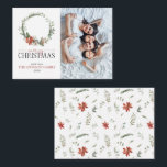 Mini Poinsettia Wreath Photo Merry Christmas Card<br><div class="desc">Introducing the Mini Poinsettia Wreath Photo Merry Christmas Note Card! This simple yet festive holiday 3.5x2.5 card is perfect for spreading cheer this season. Featuring your favourite vertical (portrait) orientation photo on the right, and a hand painted watercolor wreath of festive winter poinsettias botanicals, it's sure to bring a smile...</div>