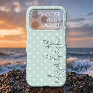 Mini Polka Dots with script grey name pastel teal