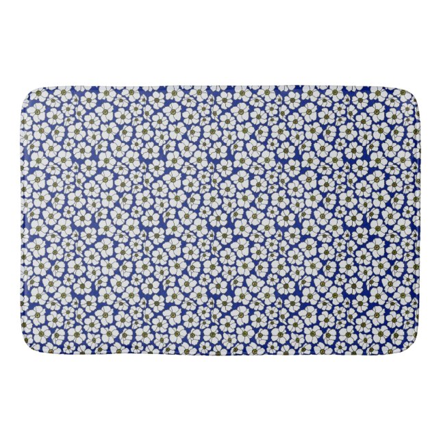 Mini-print Flowers On Blue  Bath Mat (Front)