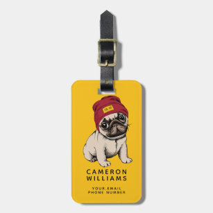 Mini Puppy Hipster Pug   Add Your Name Luggage Tag