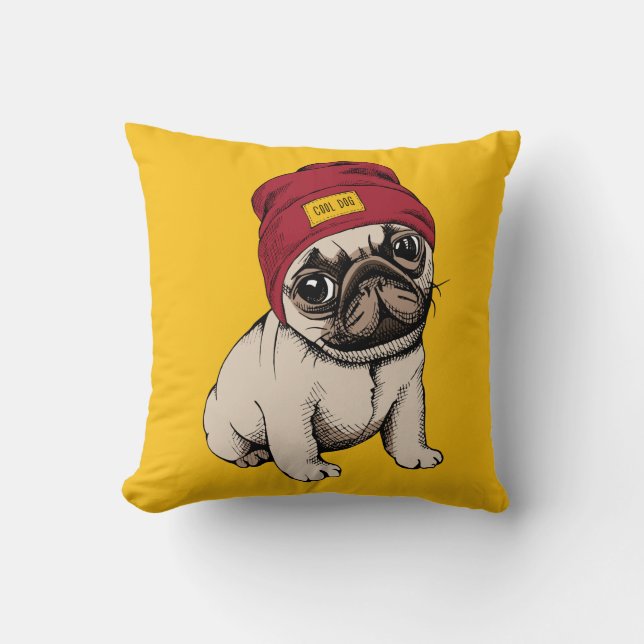 Mini Puppy Hipster Pug Cushion (Front)