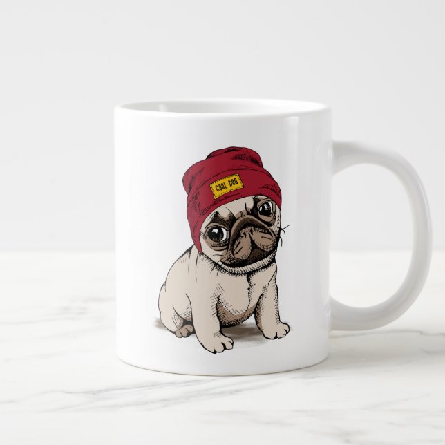 Mini Puppy Hipster Pug Large Coffee Mug (Right)