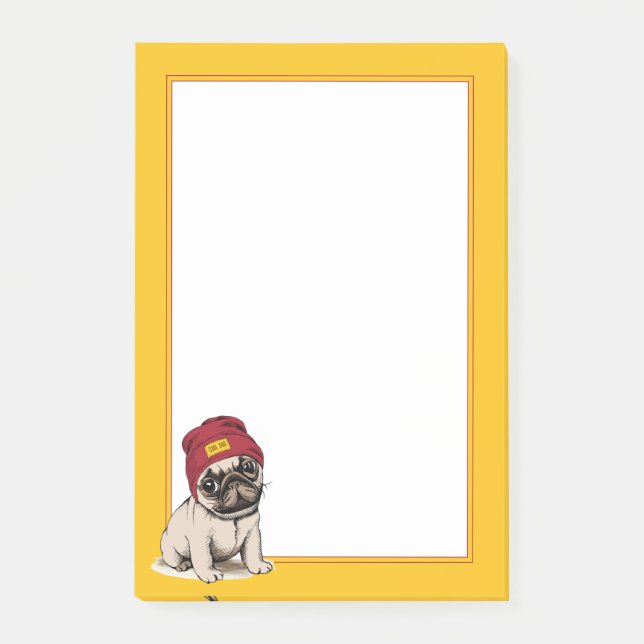 Mini Puppy Hipster Pug Post-it Notes (Front)