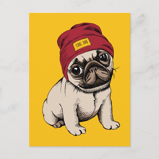 Mini Puppy Hipster Pug Postcard (Front)