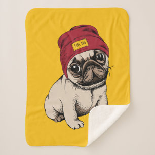 Mini Puppy Hipster Pug Sherpa Blanket