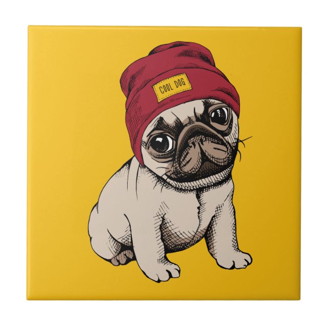 Mini Puppy Hipster Pug Tile (Front)