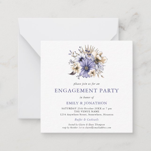 MINI | Purple Cream Floral Engagement Party Invite (Front)