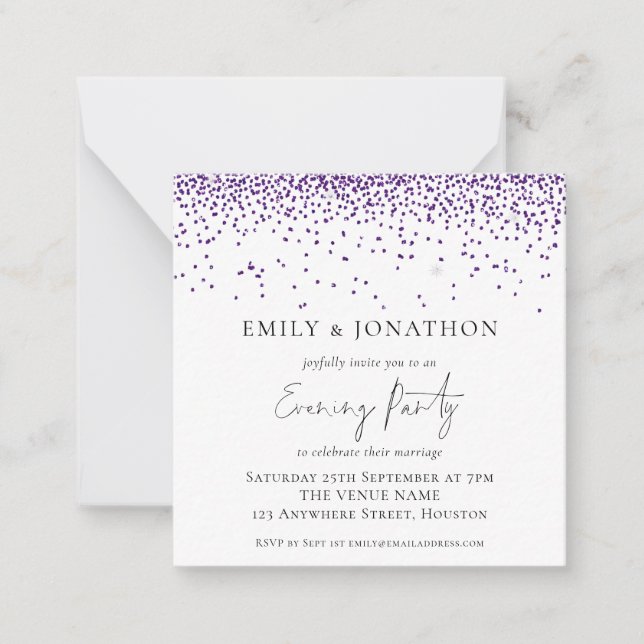 MINI | Purple Glitter Wedding Evening Party Invite (Front)