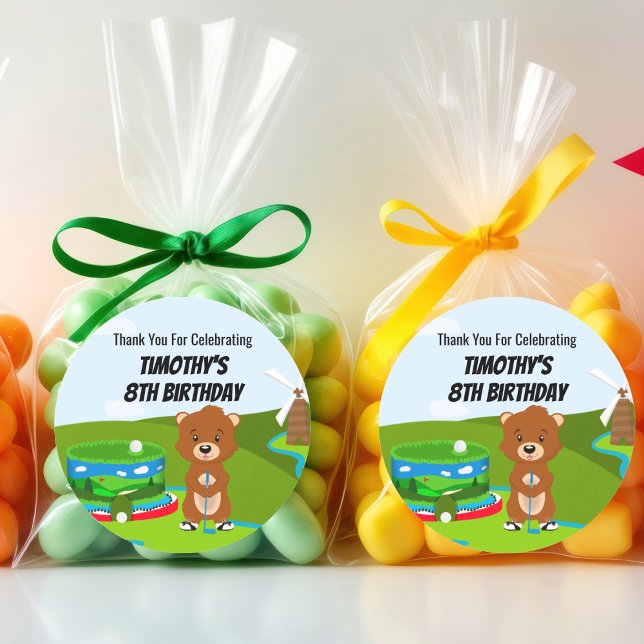 Mini Putt Putt Birthday Cute Gopher Kids Thank You Classic Round Sticker (Creator Uploaded)