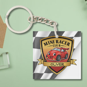 Mini Racer Club Badge – Cute Red Race Car Key Ring