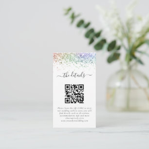 Mini Rainbow Glitter QR Code Wedding Details Enclosure Card