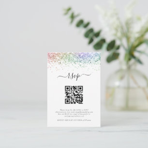 Mini Rainbow Glitter QR Code Wedding RSVP Enclosure Card