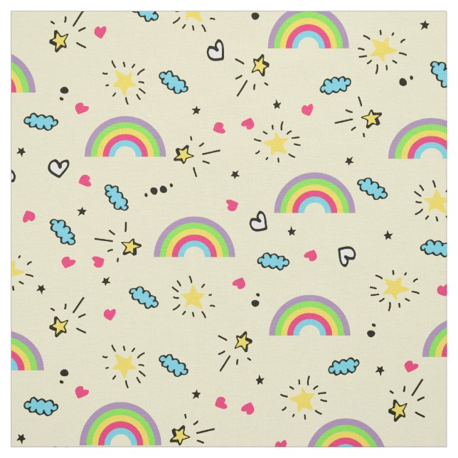 Mini Rainbow Toss on Yellow Cute Retro Pattern Fabric (Swatch)