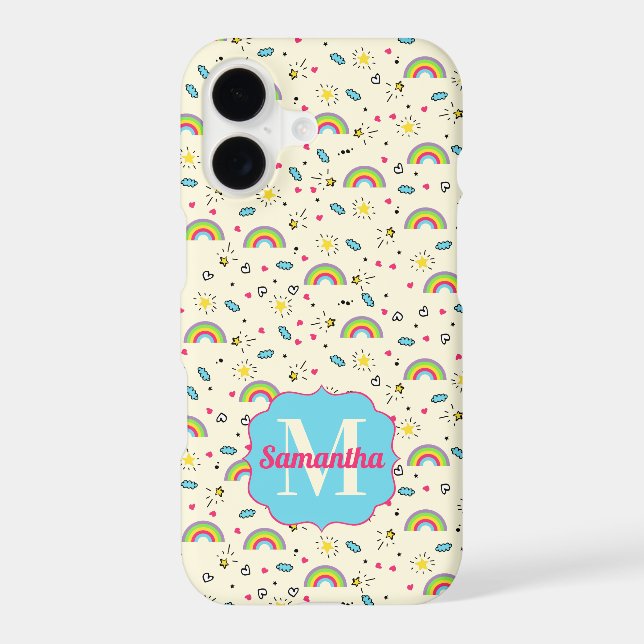 Mini Rainbow Toss on Yellow Retro Pattern Monogram (Back)