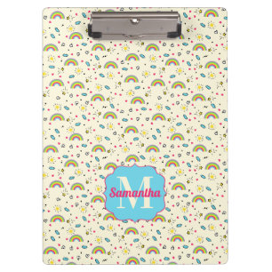 Mini Rainbow Toss on Yellow Retro Pattern Monogram Clipboard